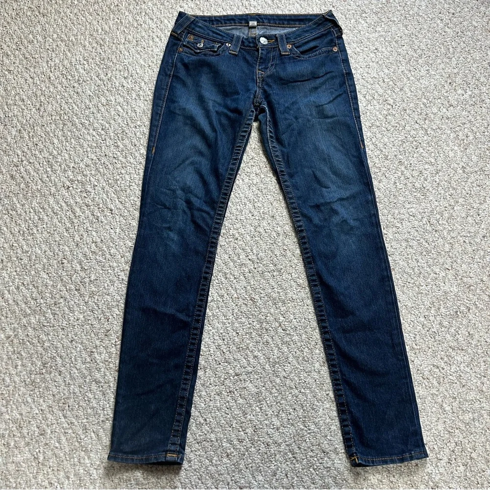 True Religion Skinny Jeans With Flaps Womens 28 Low Rise Blue Denim Dark Wash - Picture 1 of 13